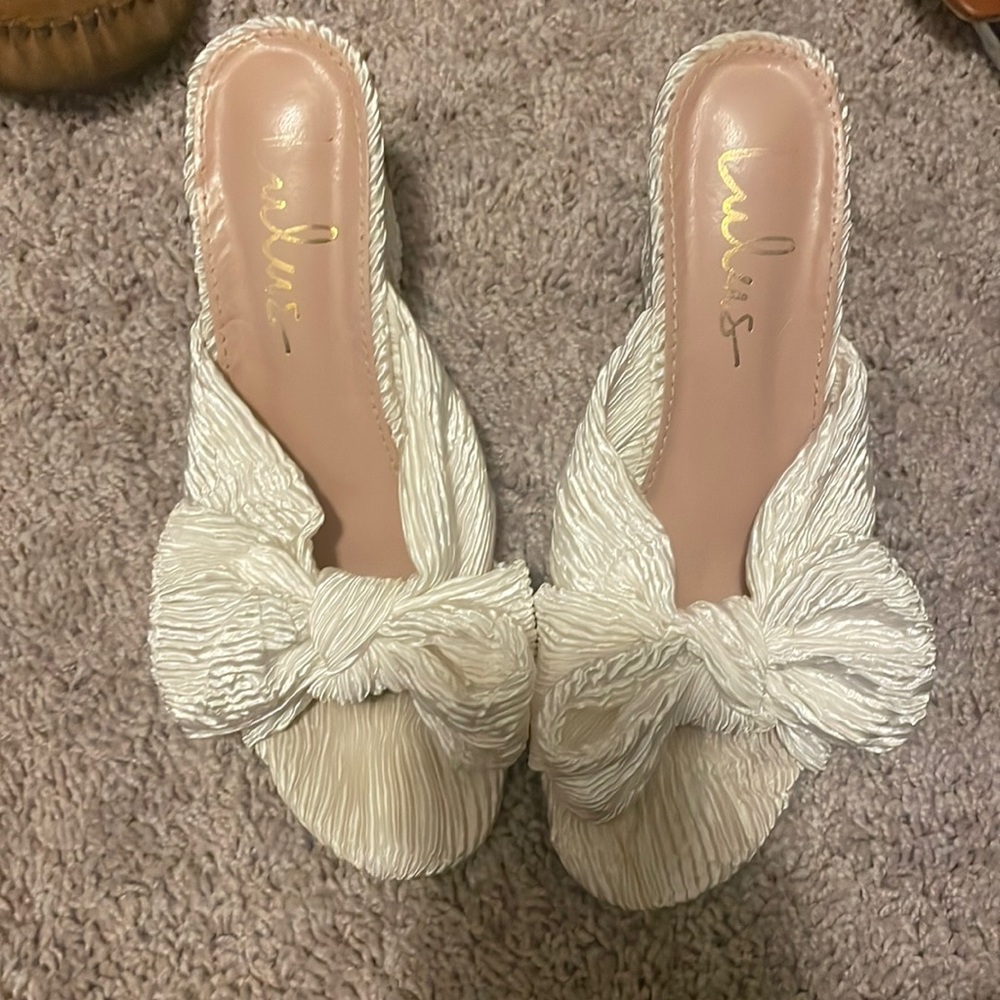White bow block heels